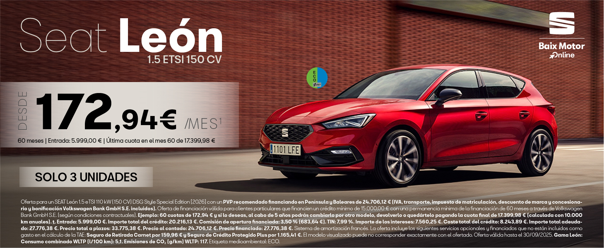 ¡Liquidación Stock! SEAT León desde 125€/mes*